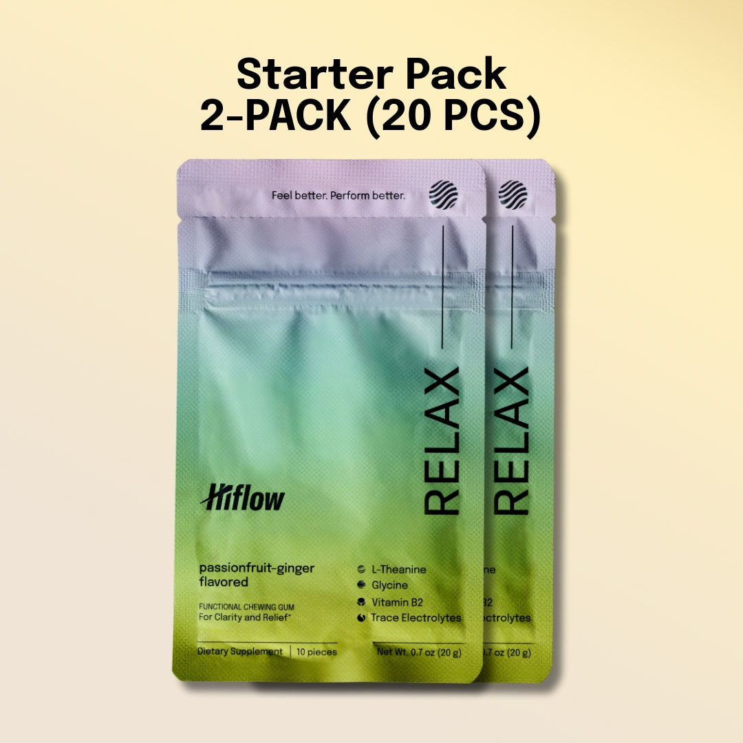 Two Hiflow Relax dietary supplement packages.