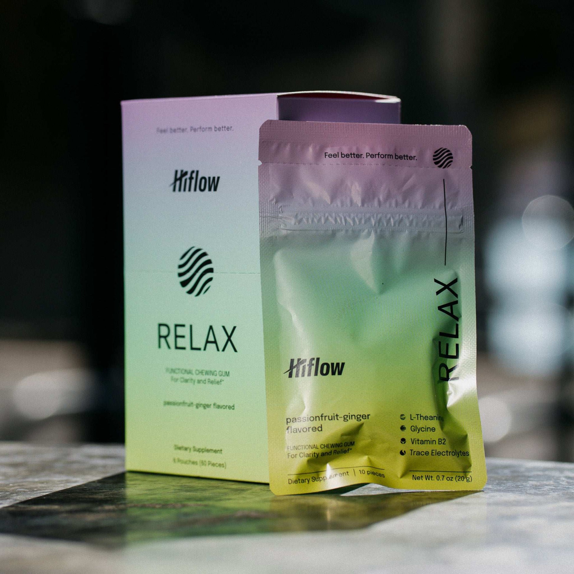 Hiflow Relax gum packaging image.