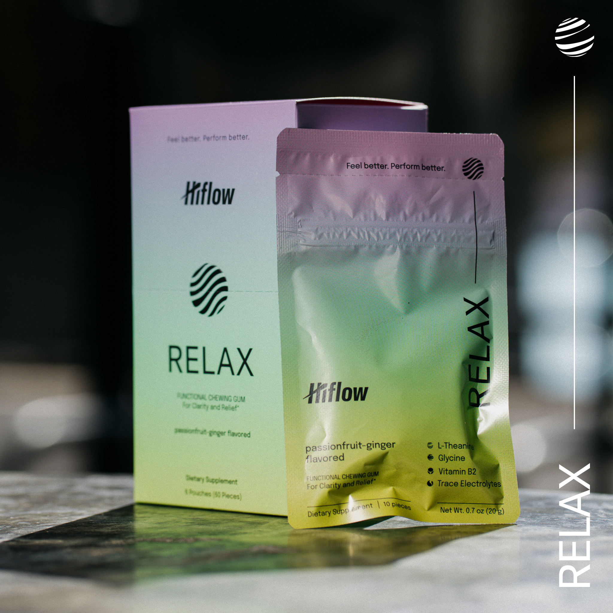 Hiflow Relax package: a box and a pouch next to it.